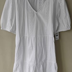 White Eyelet V-Neck Women's Top